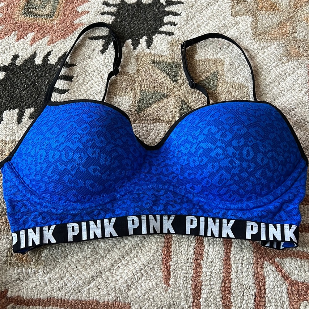 Pink Victoria’s Secret small blue wireless padded bralette bra